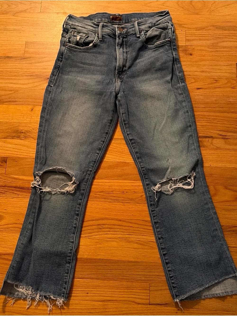 Mother Insider Crop Step Fray Distressed Women's medium wash Jeans